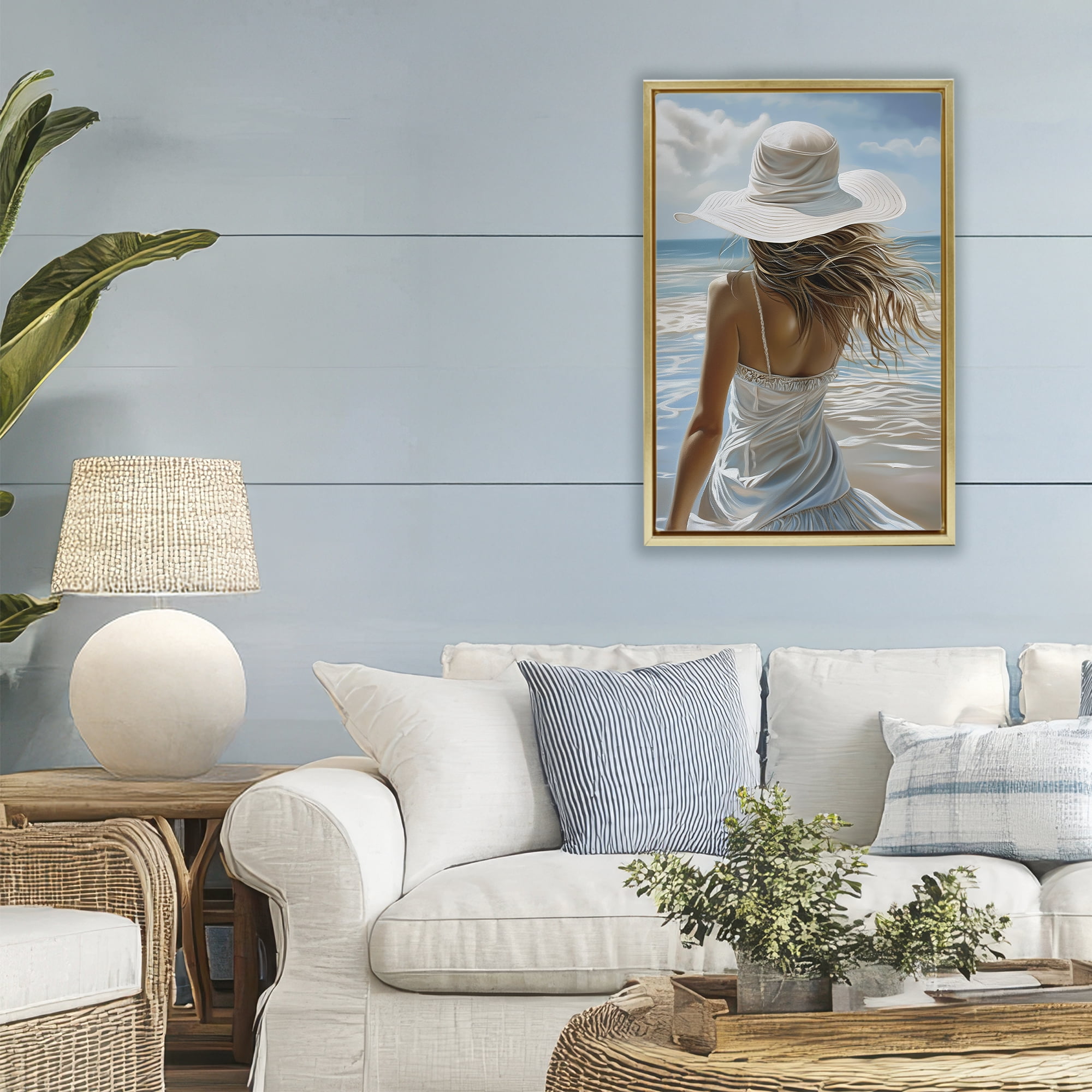 Stupell Industries Seaside Breeze & Flowing Dress Gold Framed Floater Canvas Wall Art, design by Imagine It Images