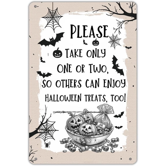Halloween Trick or Treat Metal Sign Please Take Only One or Two Vintage Tin Candy Decor for Home Kitchen Porch Yard Front Door Party 8x12 Inch
