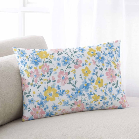 Pink Blue Yellow Flowers Body Pillow Cover, Pillowcase Protectors with Zipper, Breathable Decorative Throw Pillow Case Cover, Watercolor Botanical Floral Pillow Shams for Couch Sofa 24x36Inch