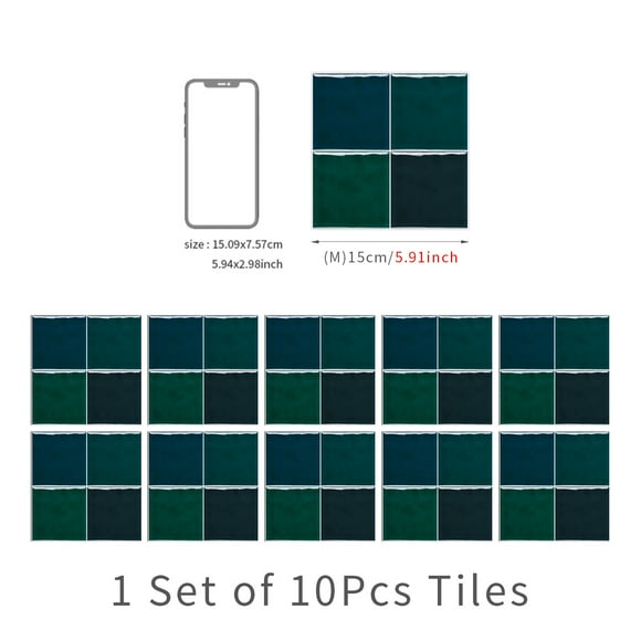 Zhuge European style ceramic tile green series thickened crystal film waterproof and anti fouling kitchen bathroom square self-adhesive wall sticker home decoration -10 pieces, A style