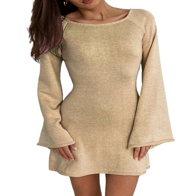 CNKOO Fashionable Long Sleeve Mini Dress with Backless Design for Women