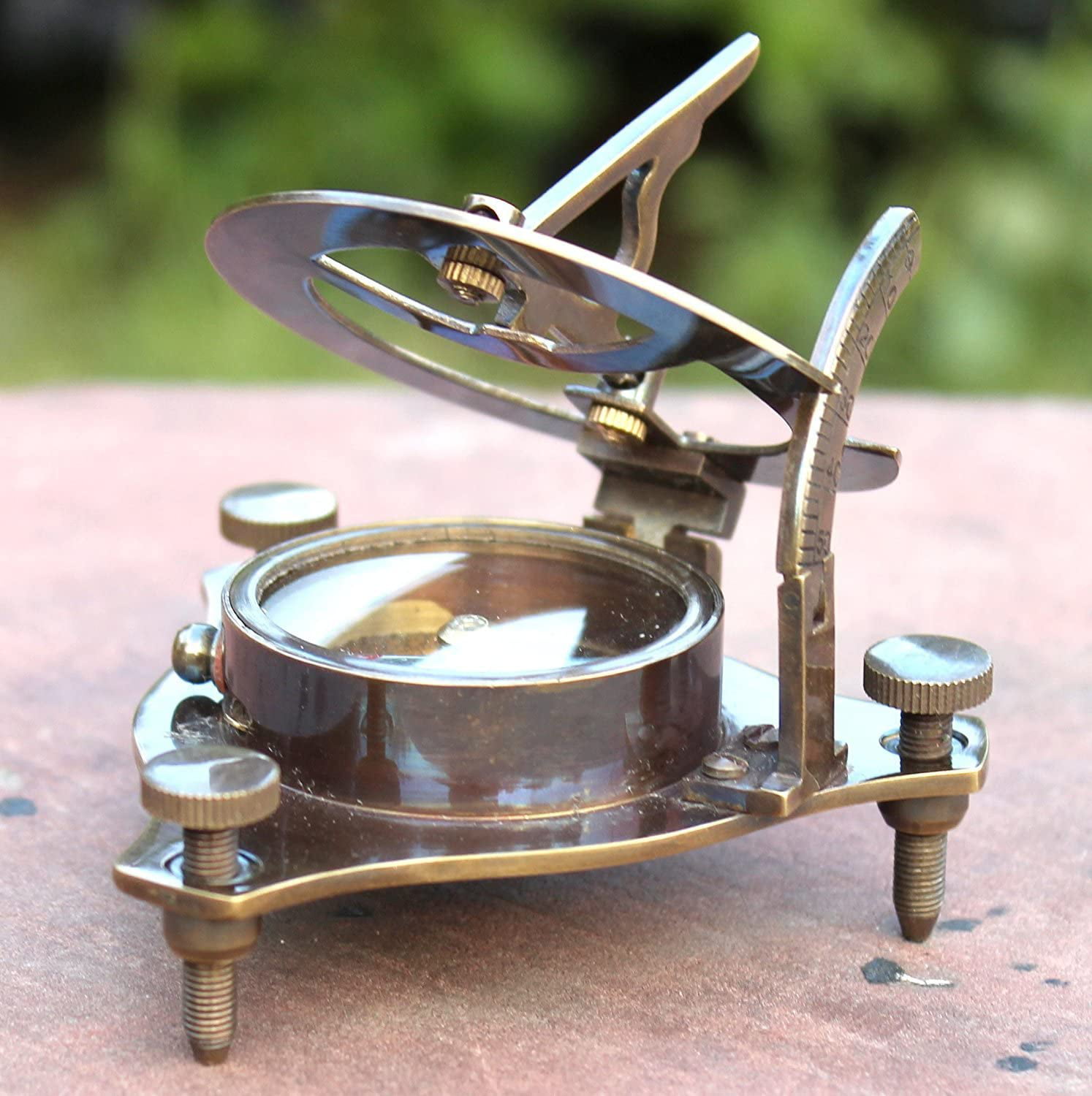 Antique Brass Sundial Compass Square Collectible Decorative Gift 