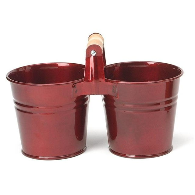 Houston International Trading 8122E GA Enameled Galvanized 2 Planter Unit with Wood Handle, Glazed Apple