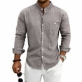 thumbnail image 4 of Qiyinn Men's Cotton Linen Long Sleeve Shirts Casual Button Down Banded Collar Shirt Beach Summer Tops with Pocket, 4 of 8