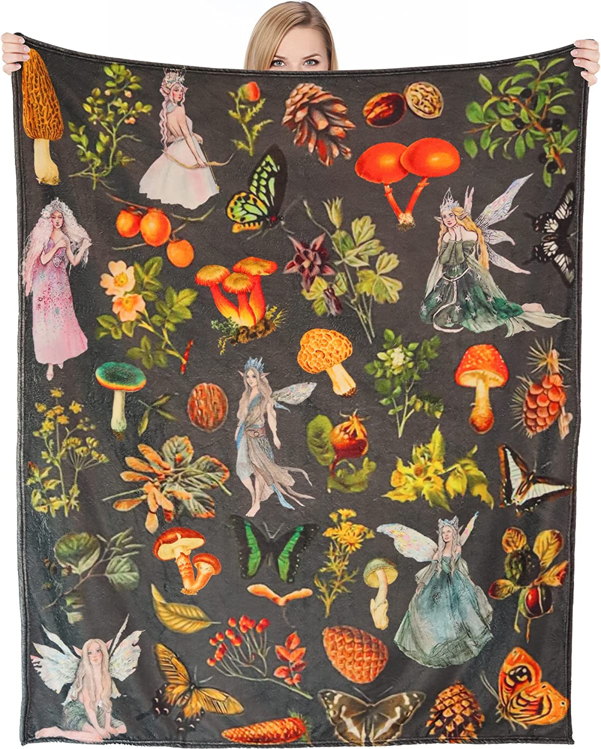 Fairy Blanket, Vintage Forest Fairies Flannel Fleece Throw Blanket for