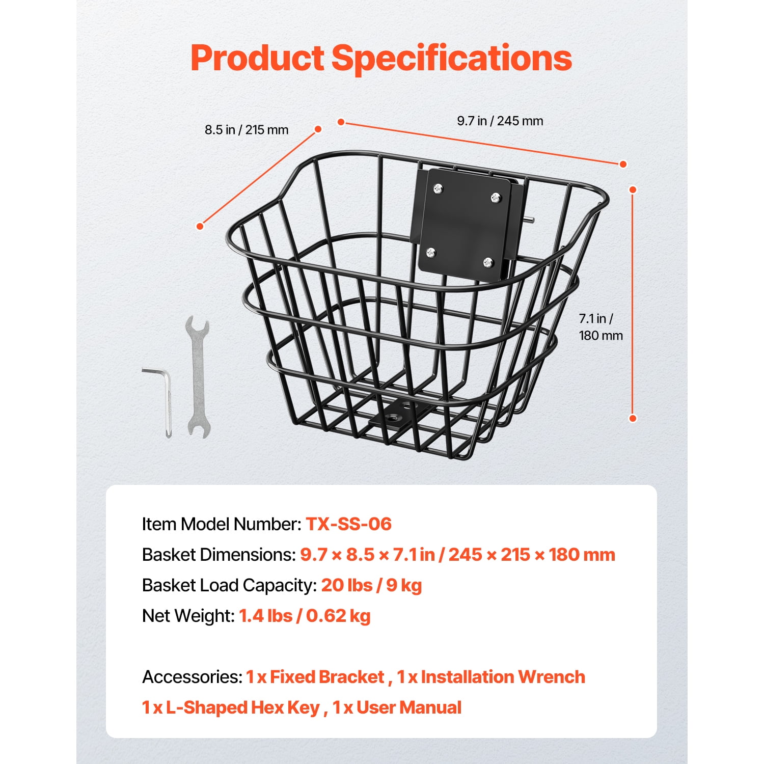 KFFKFF Primary Bike Basket, Electric Scooter Holder with Secure Attachment - Holds up to 20 lbs, Constructed from Robust Steel, Appropriate for Kids' Bicycles/Adult Cycles