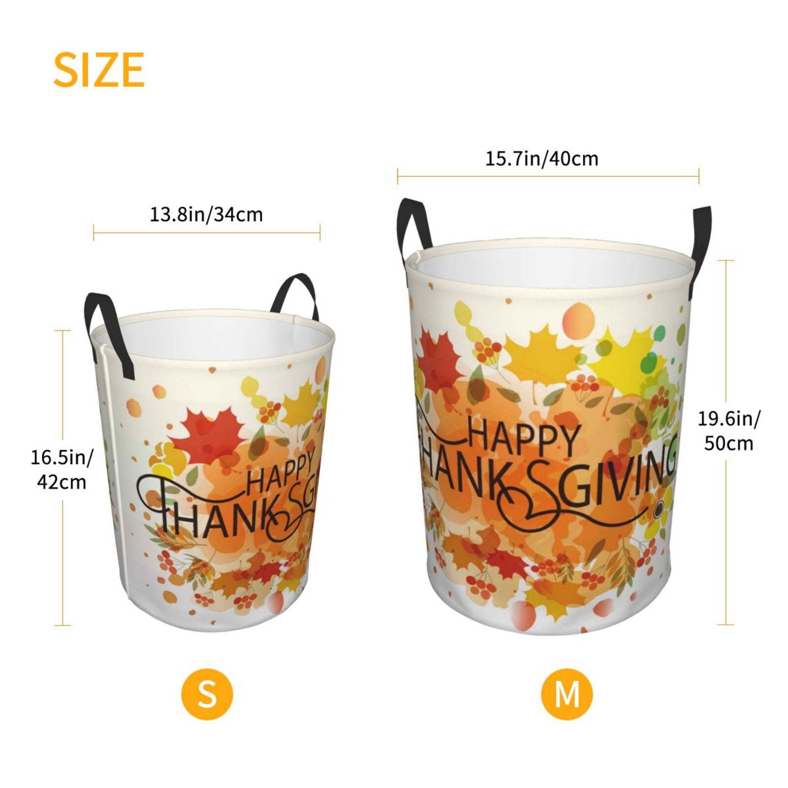 Large Laundry Basket with Handles - Happy Thanksgiving Kids Baby Dirty Clothes Laundry Hamper for Bedroom Aesthetic