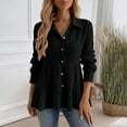 thumbnail image 2 of Uaswgudfs Women's Long Sleeve Polo Collar Button Down Shirt with Ruffled Hem, Casual Loose Fit for Fall, Lightweight Basic Shirt Black 3XL, 2 of 6
