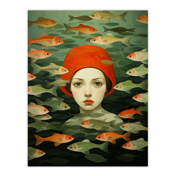 Gone Fishing Goldfish Red Green Bathroom Unframed Wall Art Print Poster Home Decor Premium