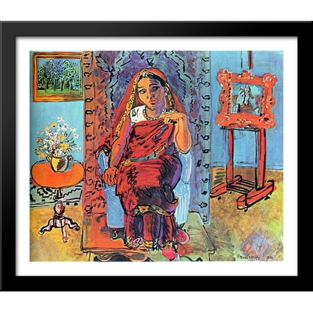 - Interior with Indian Woman 32x28 Large Black Wood Framed Print Art by Raoul Dufy