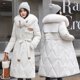 thumbnail image 4 of Chaqueta de algodón con cuello blanco para mujer en invierno, chaqueta ajustada y de moda de estilo medio a largo por encima de la cintura hasta la rodilla, 4 of 6
