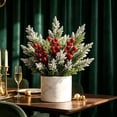 thumbnail image 2 of Christmas Artificial Flower Arrangement, Frosted Cedar Picks with Red Berries for Garden Home Living Room Balcony Decor, 2 of 8