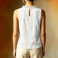 thumbnail image 6 of Women's Ruffle Trim Sleeveless Tank Top Summer Loose Fit High Neck Plain Shirts Casual Comfy Boho Beach Travel Tops White, 6 of 6
