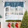 thumbnail image 3 of Winter Snowflakes Tie Up Valances Curtain, Christmas Navy Background Farm Adjustable Rod Pocket Short Window Treatment Tie Up Curtains Valances for Kitchen Living Room Bathroom 54x18 Inches, 3 of 9