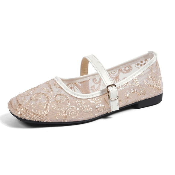 GPOECD Ballerines pour Femmes Élégantes Décontractées Plates Style Mocassins Bout Brodé à Bande Croisée Chaussures à Brides pour Usage Quotidien Chaussures Décontractées pour Femmes Or,40