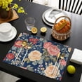 thumbnail image 3 of Pioneer Flower Floral Print Pattern Summer Placemats Table Placemats Set Of 6-Linen Kitchen Washable Placemats Table Mats 12x18 Inch Non-Slip Heat Resistant, 3 of 5