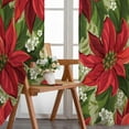 thumbnail image 5 of Christmas Curtains for Living Room Winter Red Flower Bedroom Curtains Window Privacy Semi Sheer Drapes Green Botanical Xmas Vintage Floral Curtains 84 Inch Length 2 Panels Set Christmas Home Decor, 5 of 6