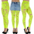 thumbnail image 3 of ToBeInStyle Women's Shredded Ripped Holes Punk Footless Tights - Neon Green - One Size, 3 of 6