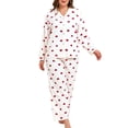 thumbnail image 3 of Women Pajama Sets Plus Size Valentines Long Sleeve Button Down Heart Print Soft 2 Piece Sleepwear, 3 of 8