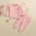 thumbnail image 2 of HCNTES Baby Girl Clothes Winter Girls Clothes Girl Winter Clothes Toddler Solid Color Ruffle Sleeved Crewneck Sweatshirts + Joggers Pants Set, 2 of 9