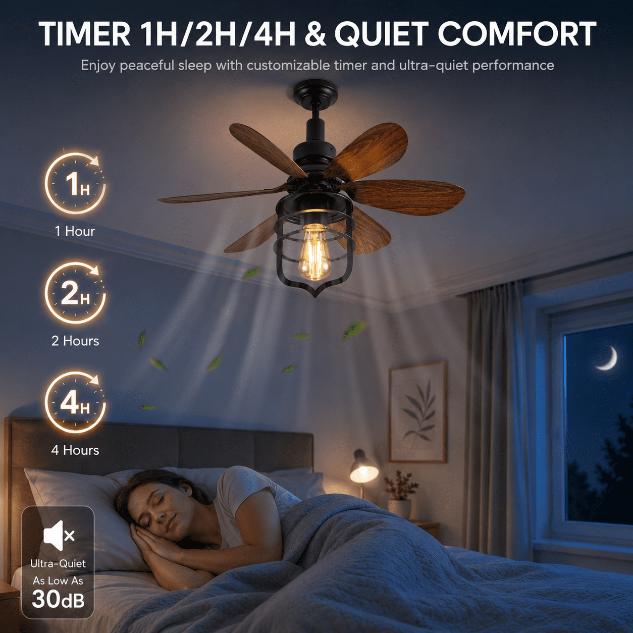 Garwarm E26 Socket Fan Light with Remote, 20" Screw-In Ceiling Fan with Lights, 3-Speed Timer Small Fan Light Bulb for Bedroom Kitchen Island Garage