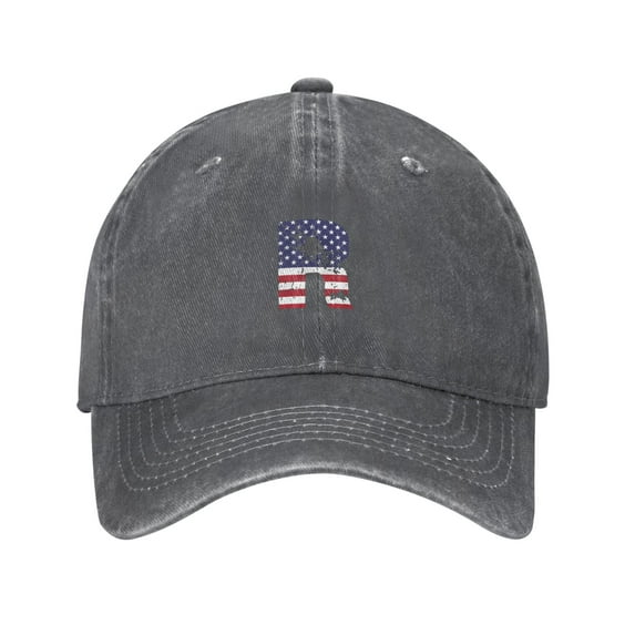 ZICANCN Adjustable Baseball Cap Women, Alphabet R America Usa Flag Hats for Men Adult Washed Cotton Denim Baseball Caps Fashion, Deep Heather