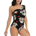 thumbnail image 3 of Sikiie PUG Print Women One Piece Swimsuits Tummy Control One Shoulder Bathing Suits Ruffle Swimwear, From S to XXL-Medium, 3 of 6