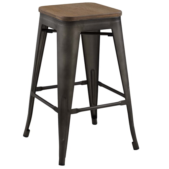 Industrial Country Cottage Farm Beach House Bar Pub and Dining Kitchen Counter Side Stool Chair, Metal Steel Wood, Brown