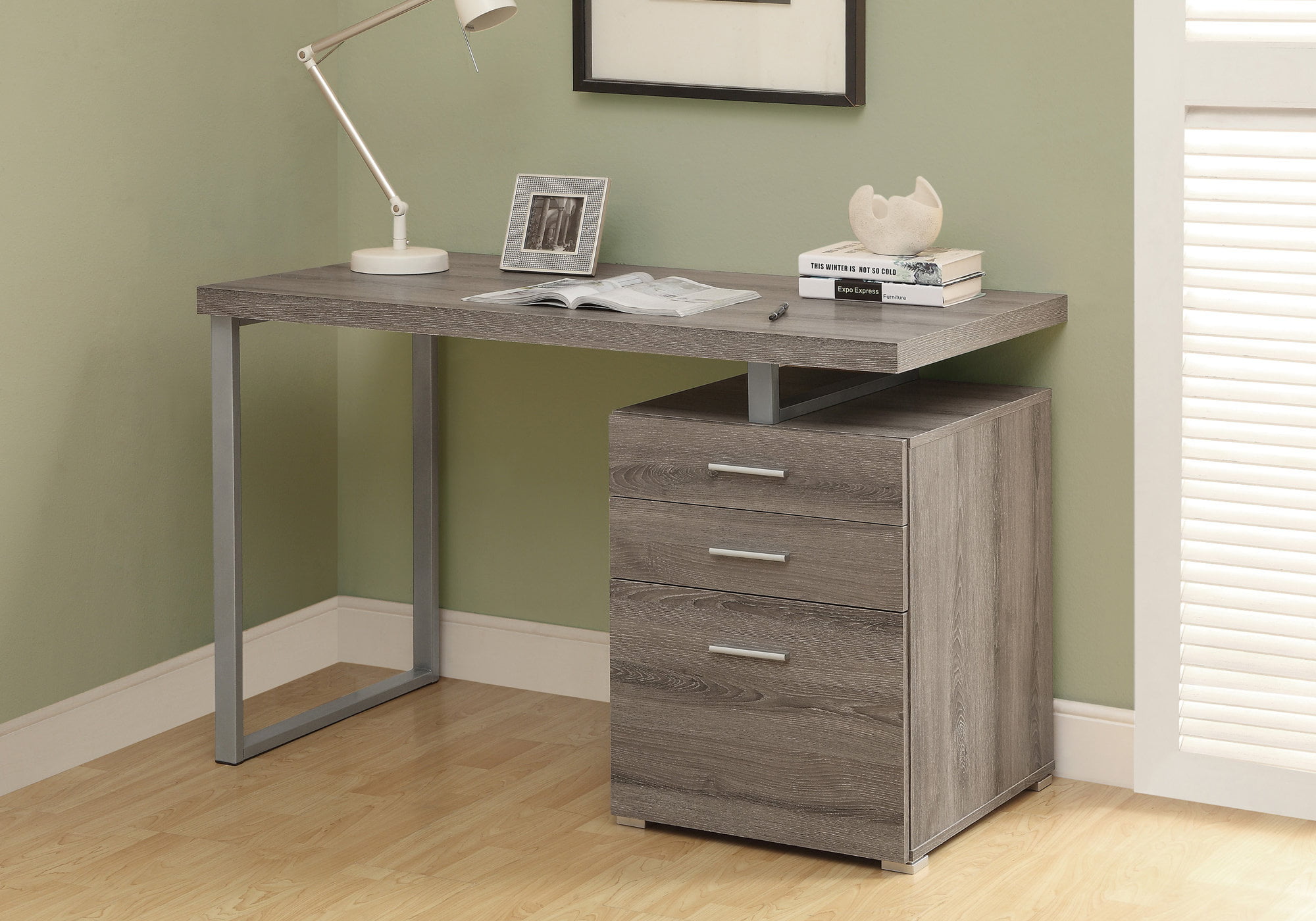 Dark Taupe 48 L Monarch Specialties Computer Desk with File Cabinet-Left or Right Set-Up 