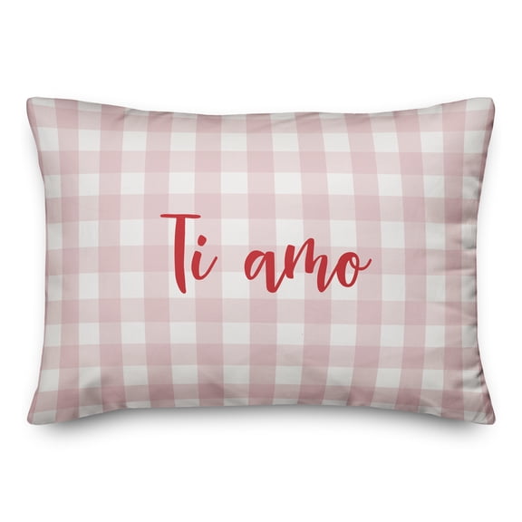 Creative Products Ti Amo in Red Text on Pink Plaid 14x20 Spun Poly Pillow