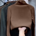 thumbnail image 2 of Women's Long Sleeve Mock Turtleneck T-Shirt, Solid Color Slim Fitted Top Base Layer Shirts, Coffee, X-Large, 2 of 4