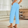 thumbnail image 2 of BRGZLK Cotton Linen Capri Pants Women Casual Wide Leg Pants Comfy Elastic Waist Lounge Cropped Beach Boho Trousers, 2 of 7