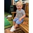 thumbnail image 3 of BemeyourBBs Newborn Baby Boys Summer Clothes Outfit Baby Boy Golf Outfit 0 3 6 9 12 18 Months Cute Golf Embroidery Short Sleeve Striped Romper with Pockets Shorts 2Pcs Set, 3 of 7