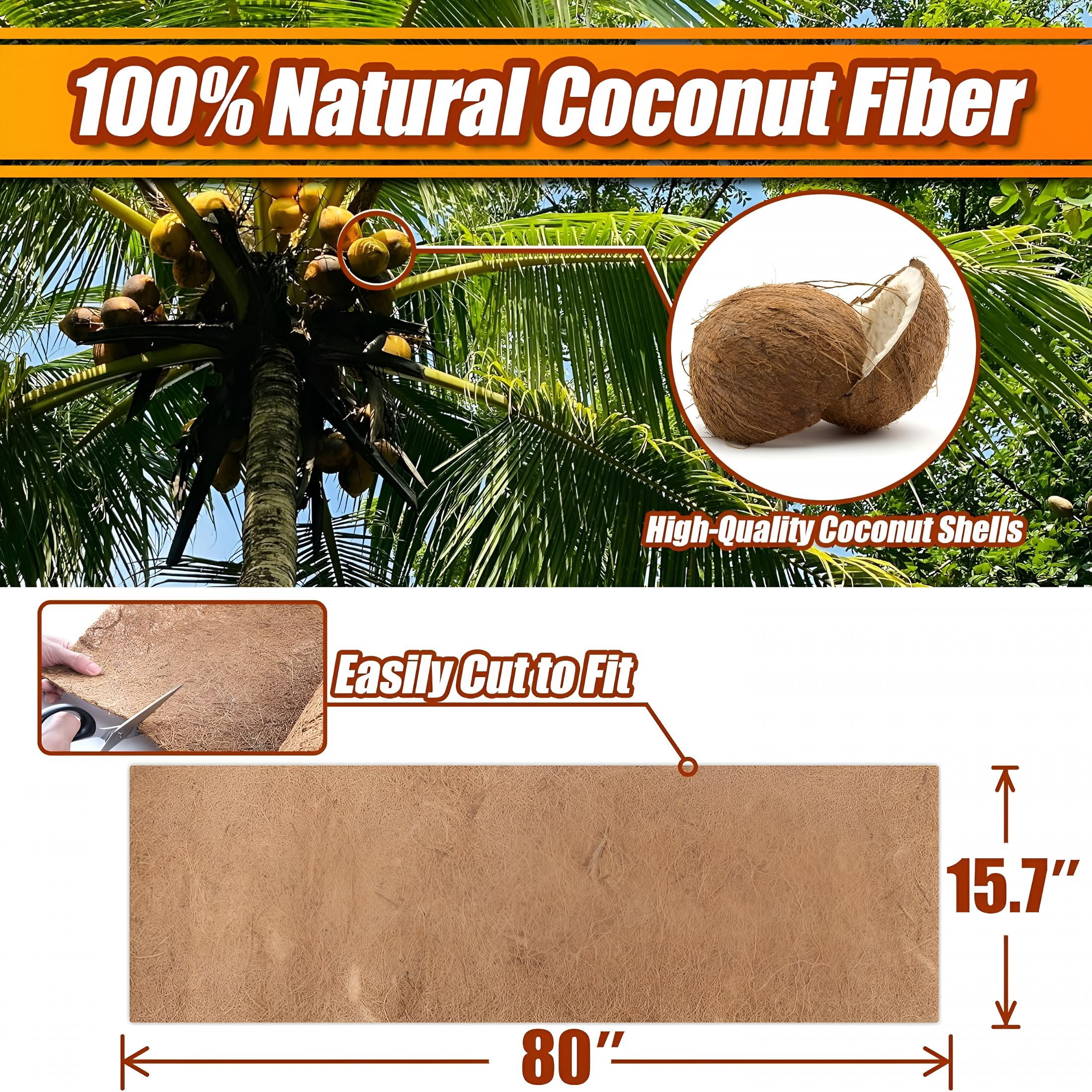 AUQ Coco Liner Roll,16 X 80 Inch Coconut Fiber Liners for Planter Window Box Flower Basket,Natural Coco Coir Sheet Coco Mats for Animal Pet Pad,Reptile Carpet,Garden Decoration
