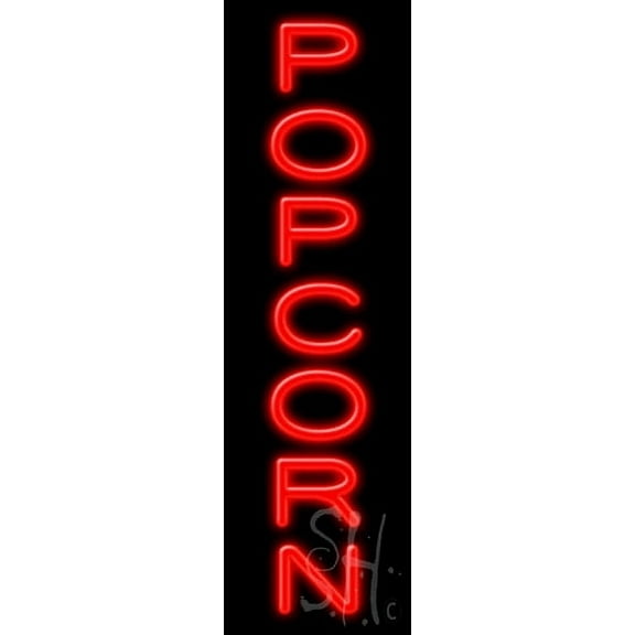 Popcorn LED Neon Sign 8" Tall x 27" Wide - inches Black Square Cut Acrylic Backing, with Dimmer - Premium built indoor Sign for Cinema, Storefront.