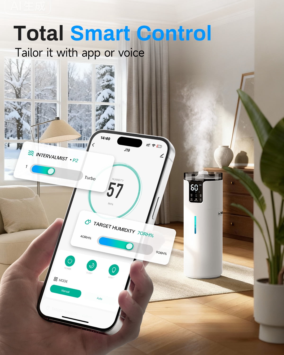 Lacidoll Smart Large Room 4.2 gal, Whole house Humidifier for Home 1500 sq.ft , Ultrasonic Cool Mist Humidifiers for Bedroom with App & Alex Control, White