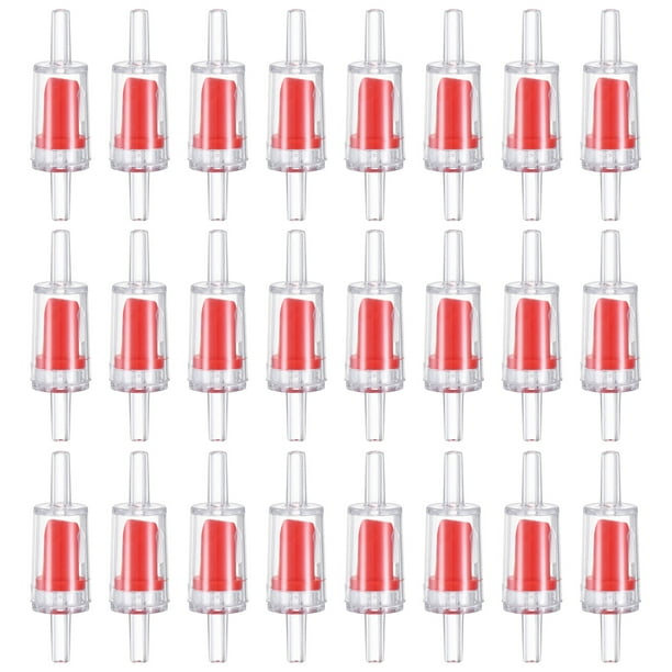 Uxcell 24-Pack Válvula de Retención de Aire para Acuario, Accesorios de Bomba de Aire de Plástico para Tanque de Peces de 3/16", Rojo Claro