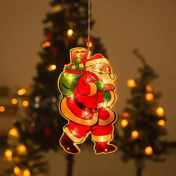 Luces decorativas navideñas, pegatinas para ventanas, luces colgantes de Papá Noel, luces con ventosa a batería, luces Led de colores