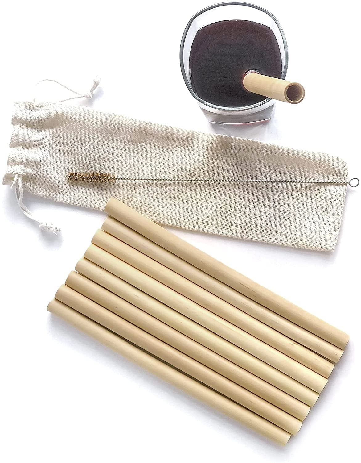 Bamboo Straws Reusable Reusable Eco Friendly Drinking Straw Set Biodegradable and Organic Healthy Very Sturdy Eco Friendly Drinking Straw Ideal for Party Water Juice Bubble Tea Cocktail Smoothies