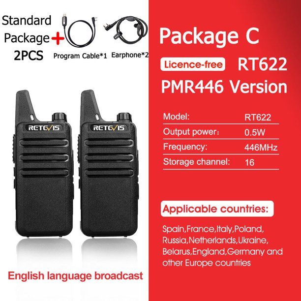 Retevis RT622 Mini Walkie Talkie Radio Emergencia Talkie Walkie pmr446 Wolkie Tokie Walkies de Largo Alcance Radio Portatil pmr 446 Pequeña de Comunicación Walkie-talkie Restaurante Hotel Escuela