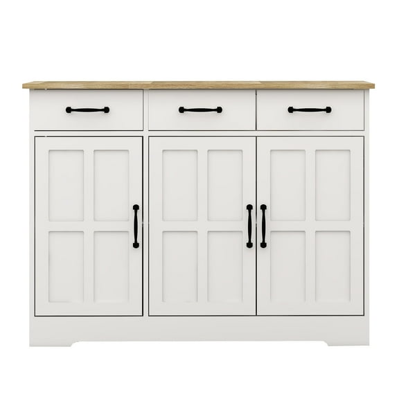 CQSXDA White Farmhouse Buffet Cabinet with 3 Drawers and 3 Doors Perfect for Dining Room and Living Room Storage