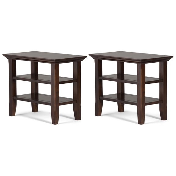 Simpli Home Acadian 14 inch Solid Wood Transitional Narrow Side Table in Brunette Brown (Set of 2)