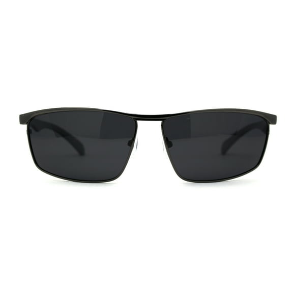 Polarized Mens Sport Metal Rim Top Bridge Rectangular Sunglasses Gunmetal Grey Black