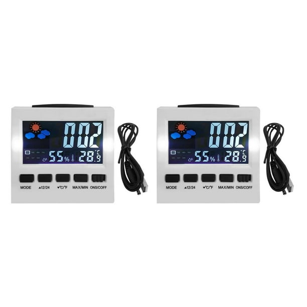 Naiovety Reloj digital Fecha Semana Hora Pantalla LED Reloj de escritorio retroiluminado Oficina en casa Calendario digital, Blanco, Tipo USB Blanco USB 2piezas Naiovety CBP147811