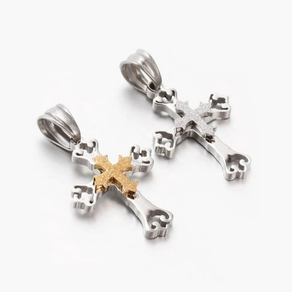 New Gift Men's 201 Stainless Steel Cross Pendants Mixed Color 25x18x3.5mm Hole: 5x6.5mm