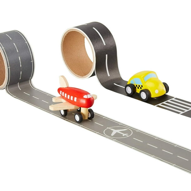 Blue Panda Road Tape and Toy Set - 4-Piece Play Race Track Tape with 