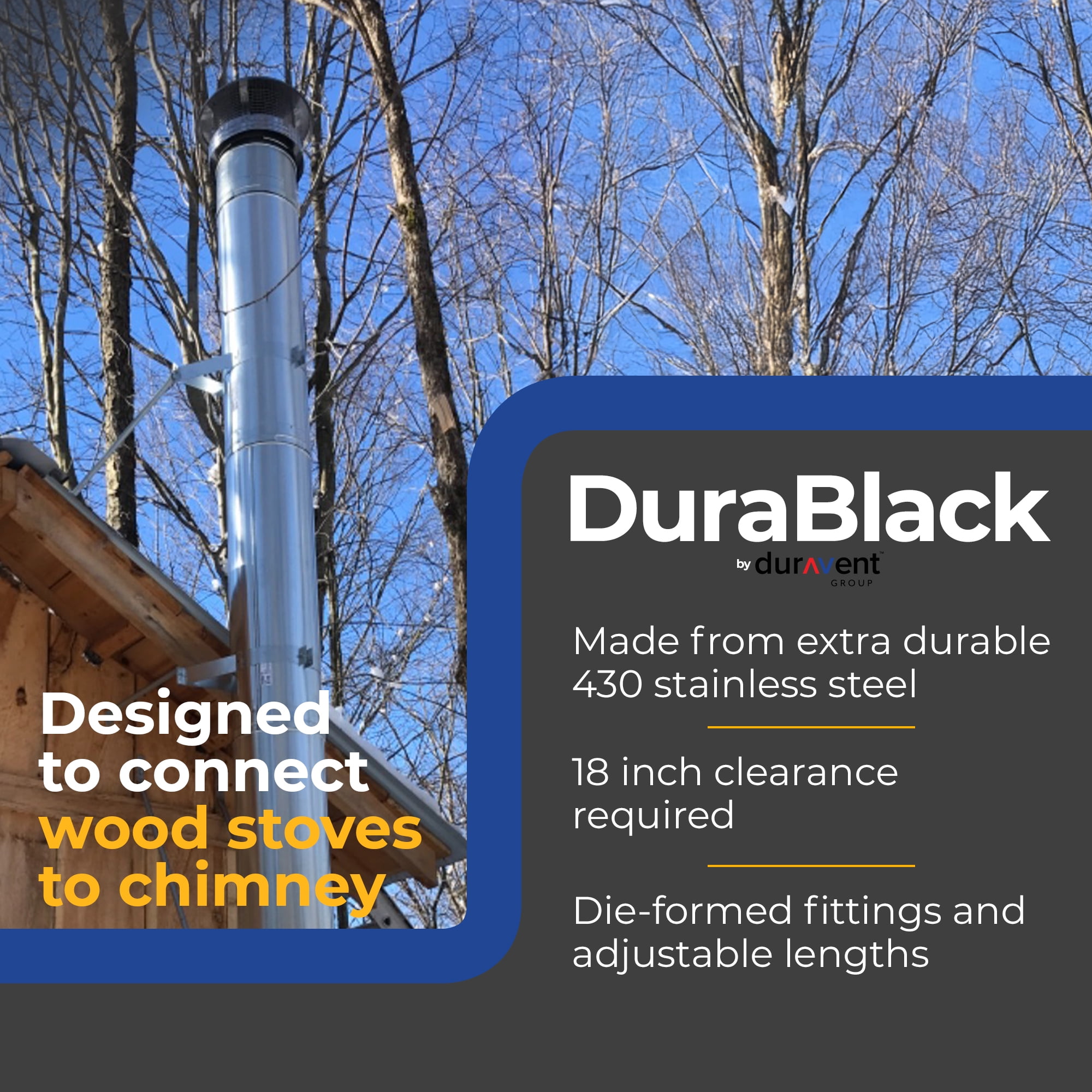 DuraVent DuraBlack 6 Inch Single Wall Stove Pipe 90 Degree Elbow, Black