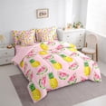 thumbnail image 3 of Manfei Watermelon Print Twin Bedding Sets 7-Piece for Kid, Pink Yummy Fruit Bedding Comforter Set, Kawaii Cartoon Pineapple Reversible Sheet Sets, Lightweight Room Decor, 3 of 7