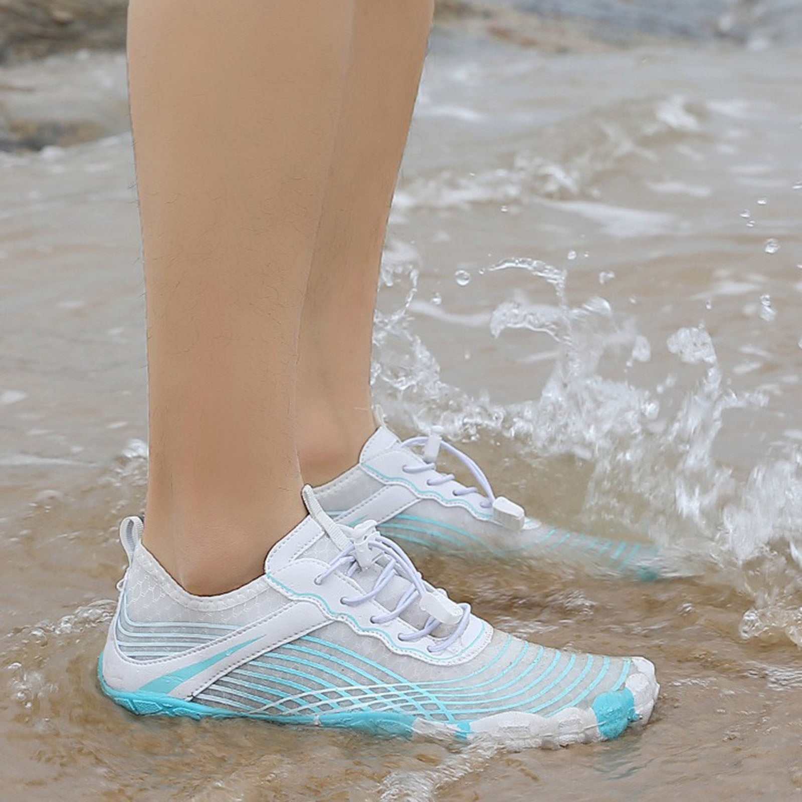 Mepaouo Water Shoes for Women Men Quick Dry Aqua Swim Pool Hiking Athletic Barefoot Shoes(Light Blue,9.5)