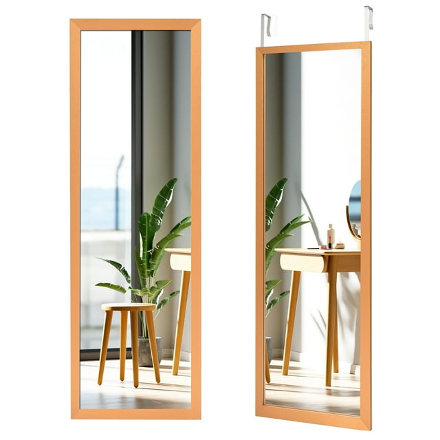 Costway Door Wall Mounted Mirror Full Length Hanging Wood Frame Mirror Decor Golden